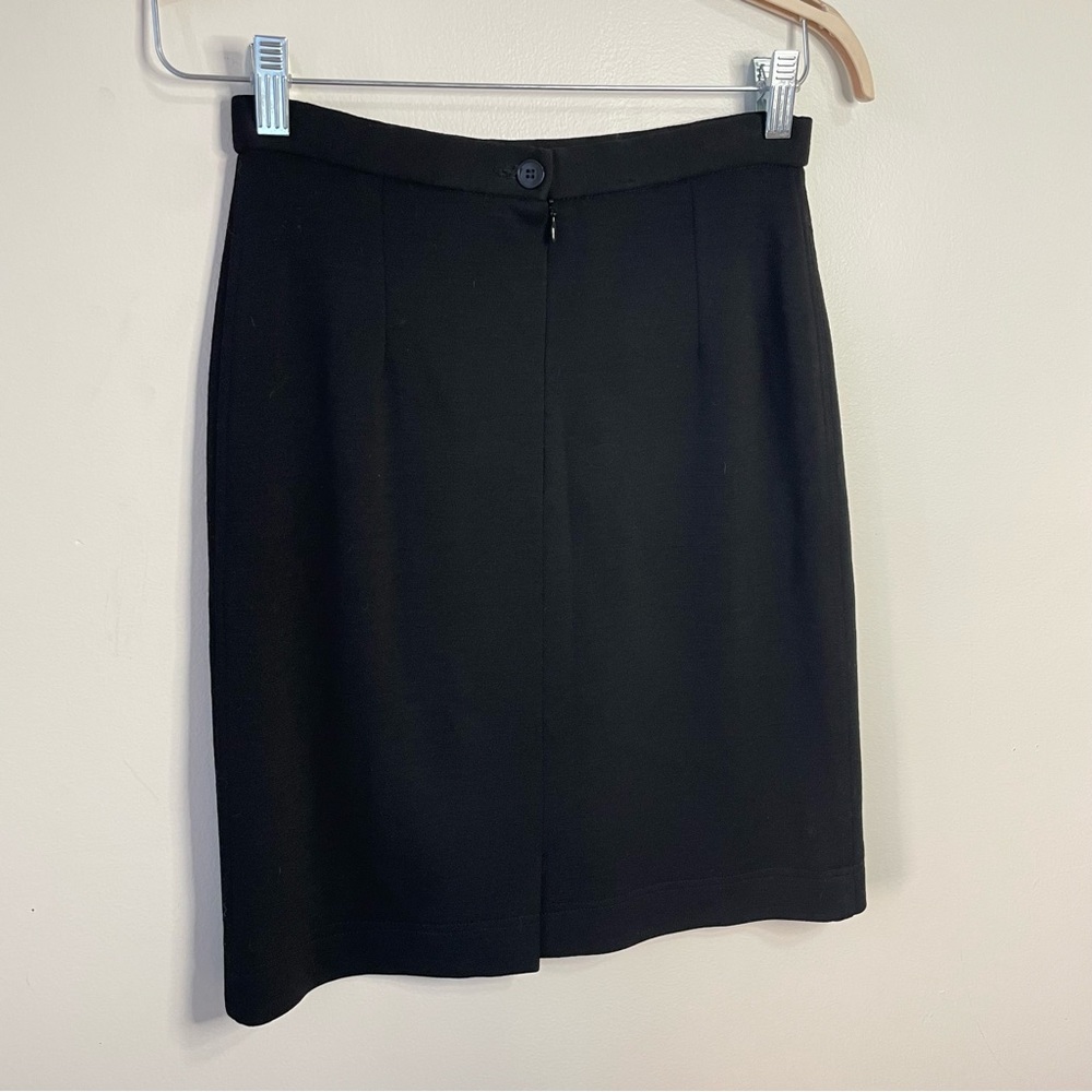Vintage Dark Academia 90s Rodier Black Wool Knee Length Pencil Skirt 38 6